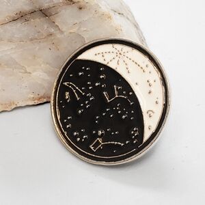 Enamel Pin | Constellations and Crescent Moon | Gold on Black and White